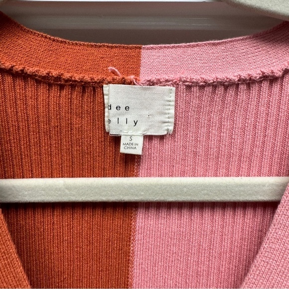 Pink and Orange Ribbed Button Down Midi Sweater Dress - Picture 6 of 11